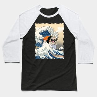 Sushi Pug Riding the Great Wave: A Surfing Adventure Baseball T-Shirt